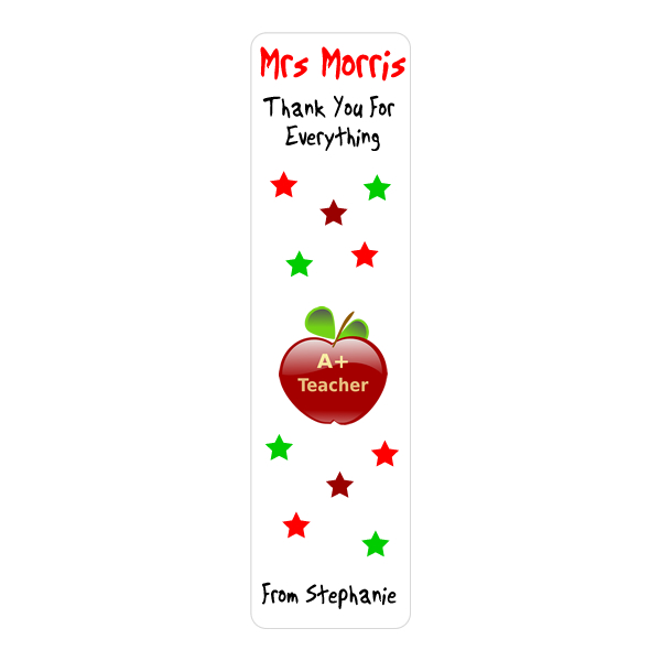 Personalised Teacher Apple Bookmark